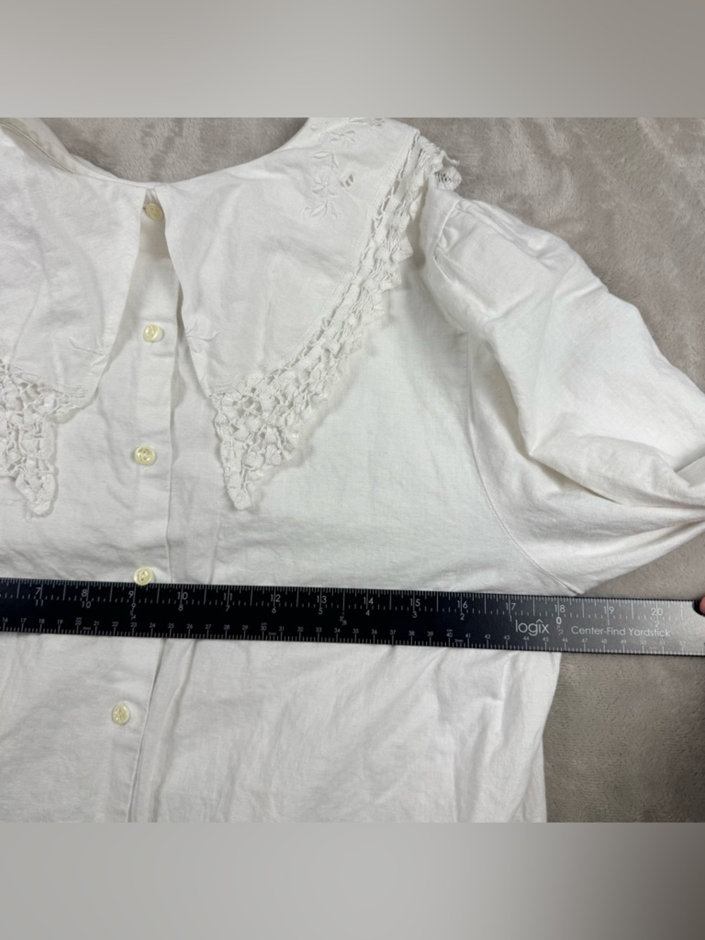 PaperWhite Embroidered Lace Collar White Blouse Button Back Cottagecore Size 10 - Picture 10 of 11